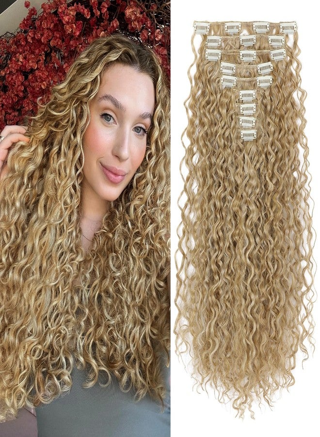 FLUFYMOOZ 9PCS Clip in Hair Extensions 22 Inch Curly Hair Extension Long Soft Synthetic Hairpieces for Women(Golden Blonde with Highlight) - Image 1